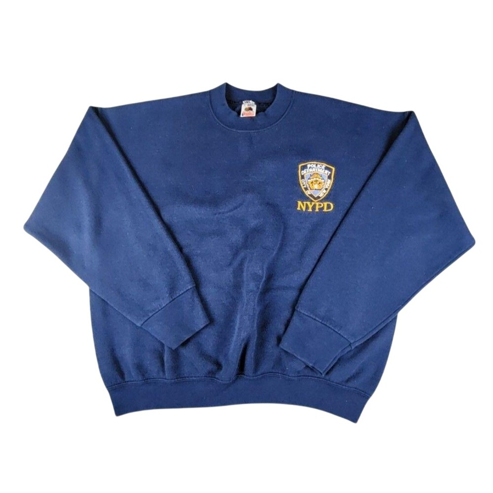 Vintage Fruit Of The Loom Sweatshirt Mens L Blue NYPD Embroidered Crewneck USA
